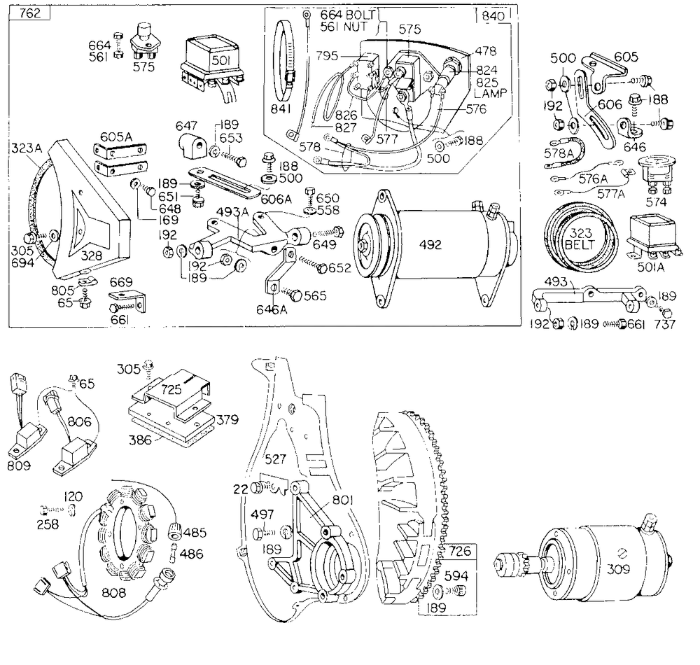Electric Starter, Misc Elect Diagram and Parts List for 325431-0137-XX  Briggs and Stratton Engine